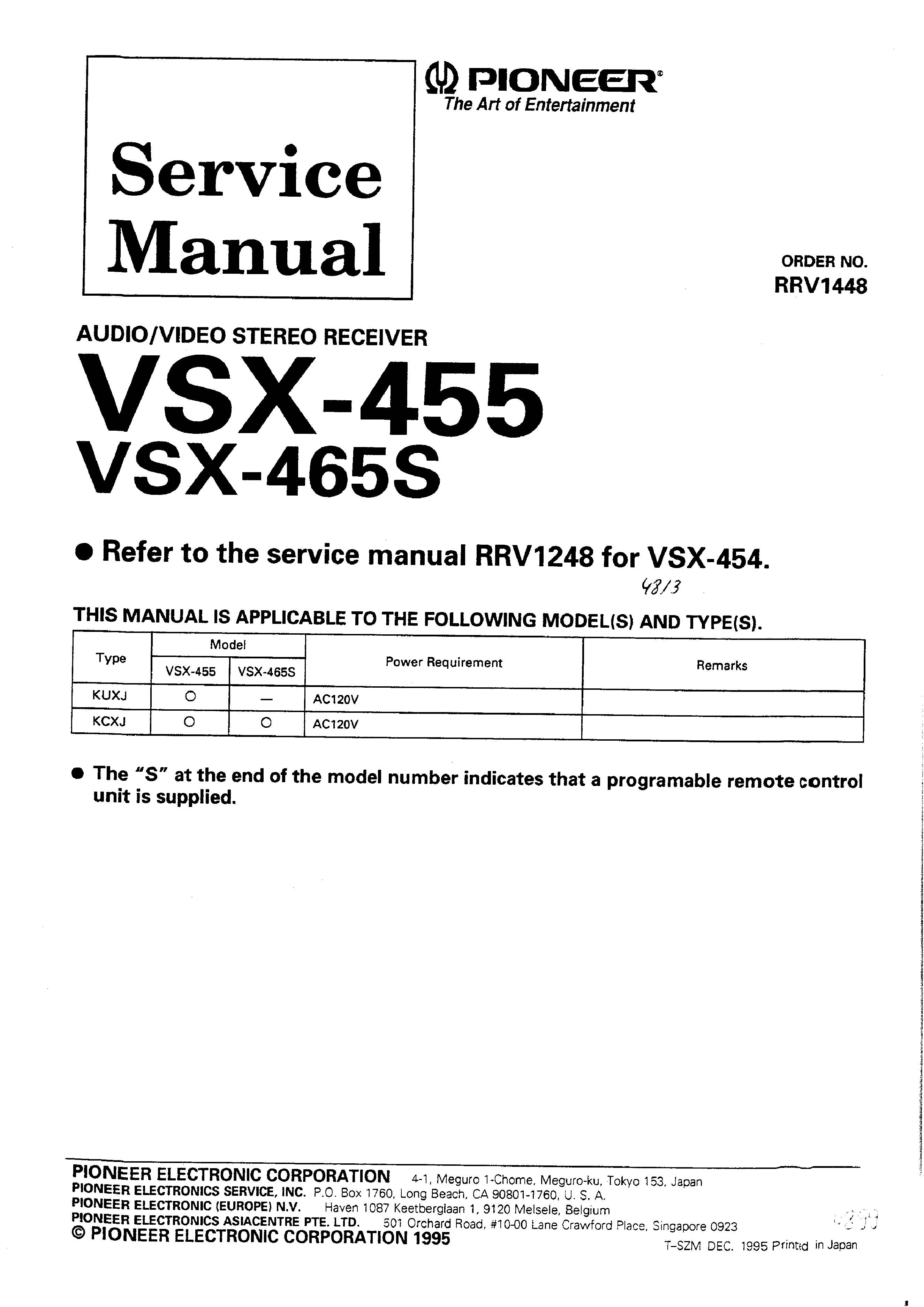 Pioneer VSX-465S datos técnicos & especificación